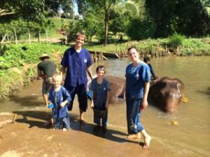 family with elephants